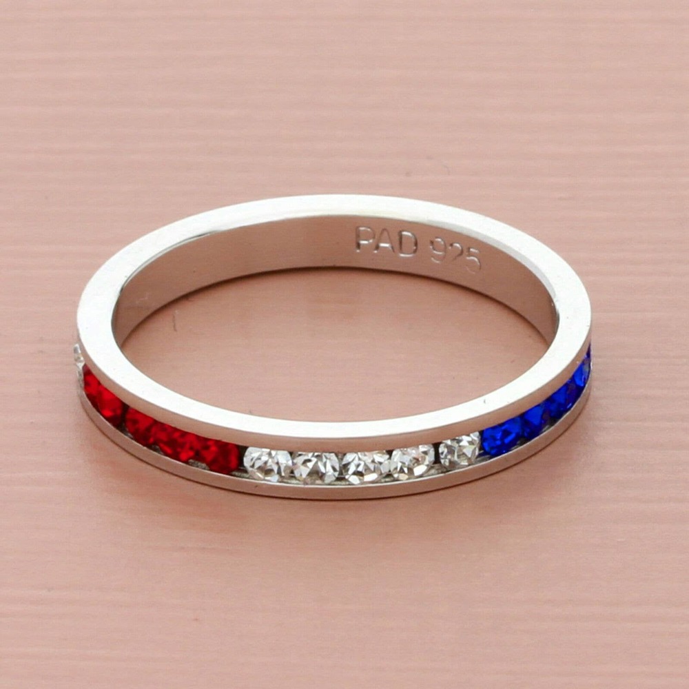 vintage sterling silver multi-color cz eternity stack band ring size 8